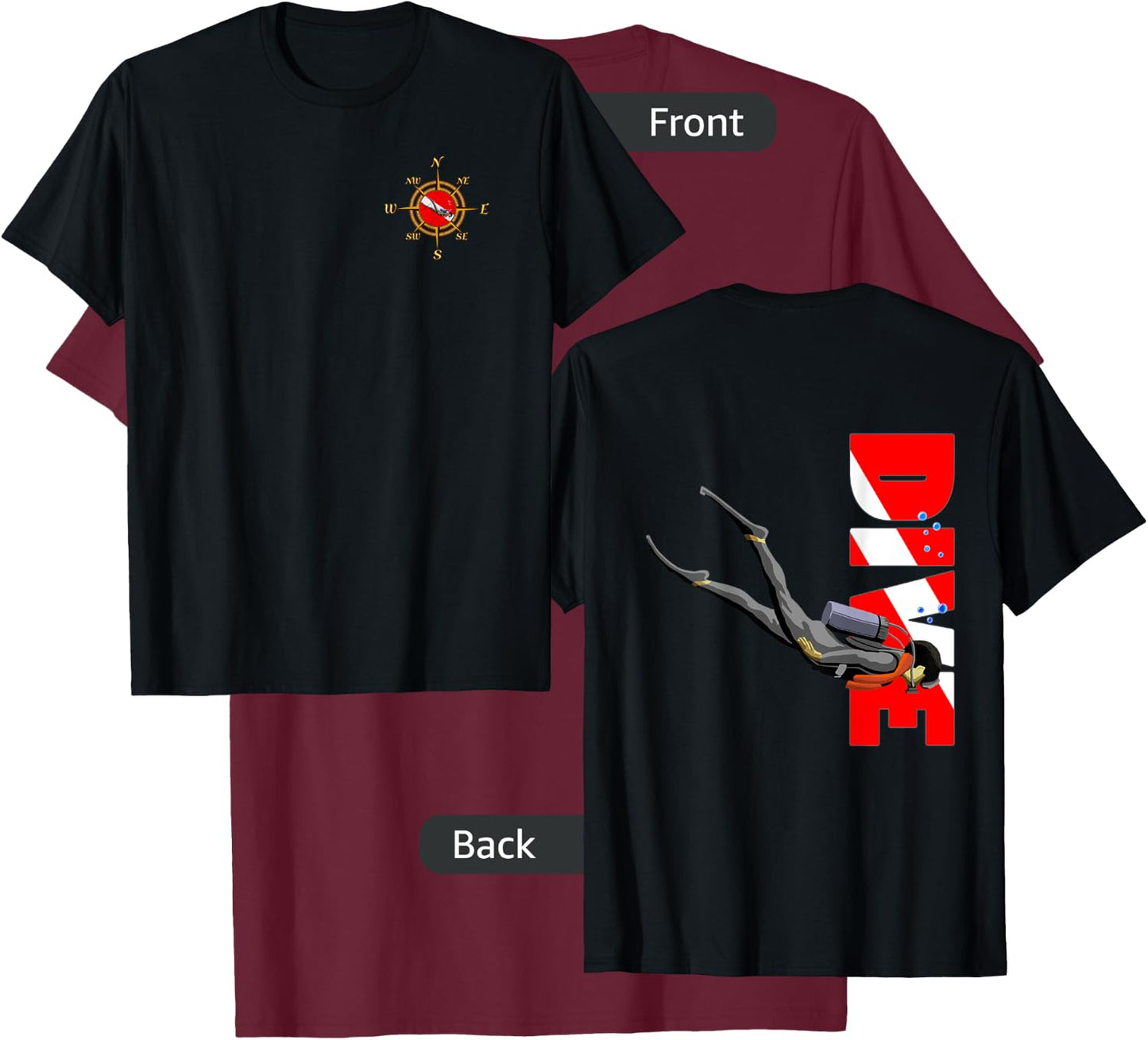 Scuba Diving Diver Down Flag (2-Sided) T-Shirt - T-Shirt | Maroon