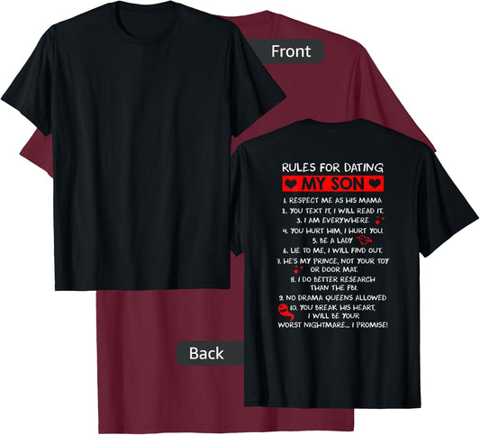 Rules for Dating My Son for Mom Loves Her Son - Mother T-Shirt - T-Shirt | Maroon