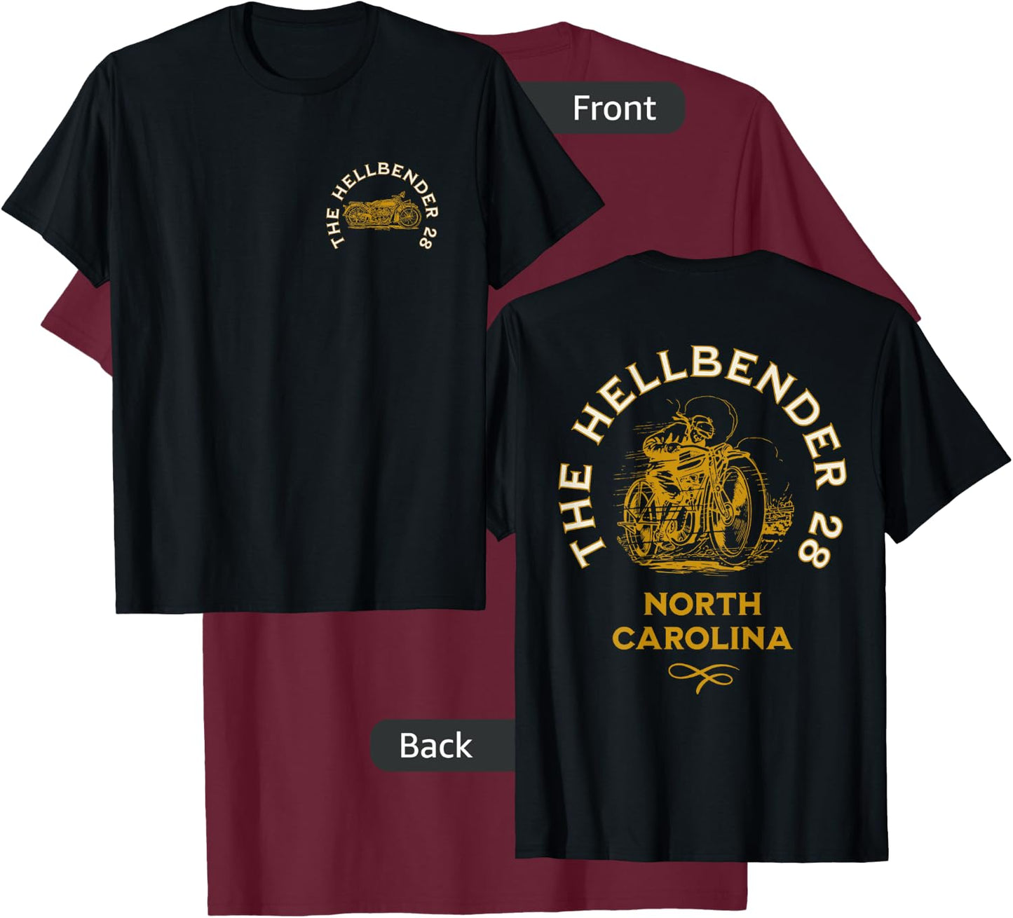 The Hellbender 28 North Carolina Route 28 NC Motorcycle Ride T-Shirt - T-Shirt | Maroon