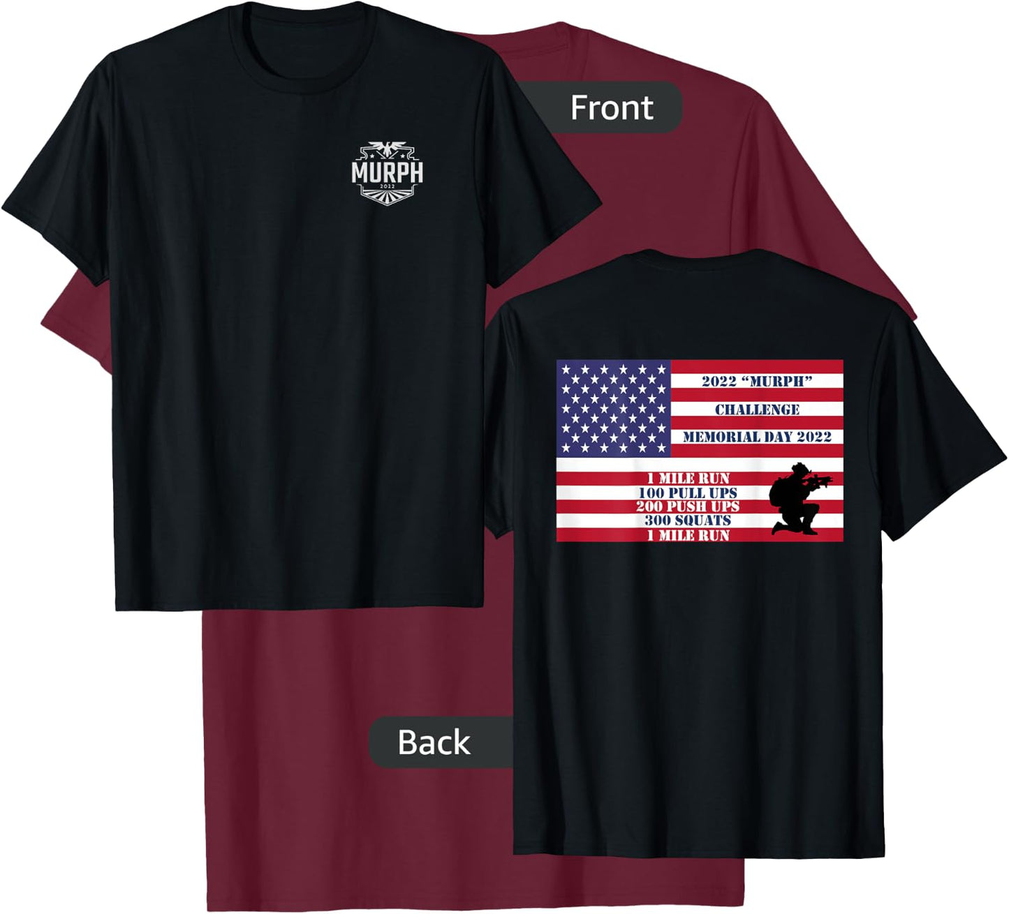 Murph Workout Challenge 2022 Memorial Day WOD T shirt back T-Shirt - T-Shirt | Maroon