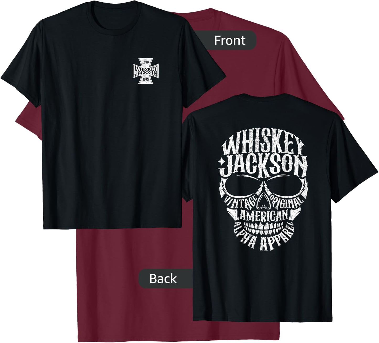 Whiskey Jackson Vintage Maltese Cross Front Skull Back Print T-Shirt - T-Shirt | Maroon