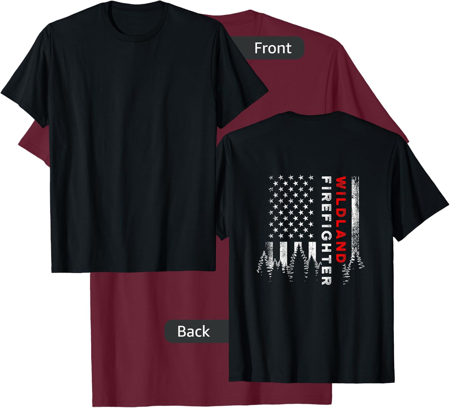 Wildland Firefighter Us Flag Firemen T-Shirt - T-Shirt | Maroon