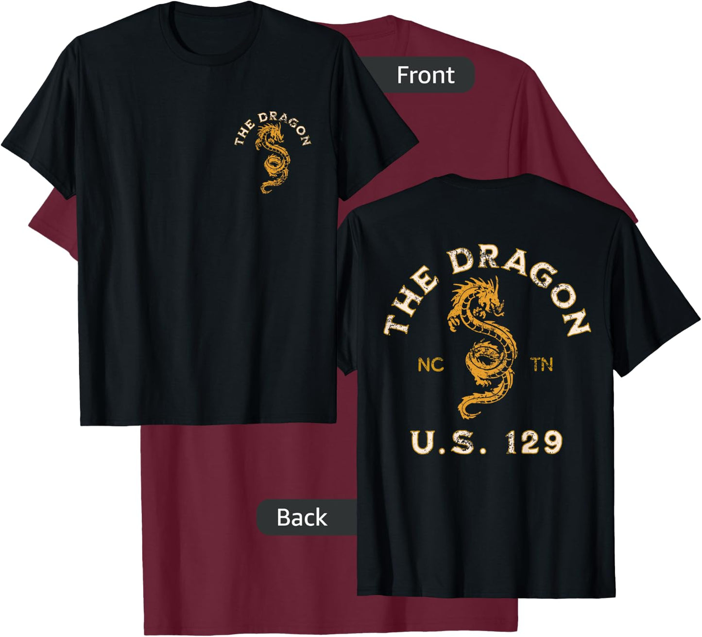 Biker Designs for the Motorcycle Rider Enthusiast -Adults Black Distressed Dragon Design Small T-Shirt - T-Shirt | Maroon
