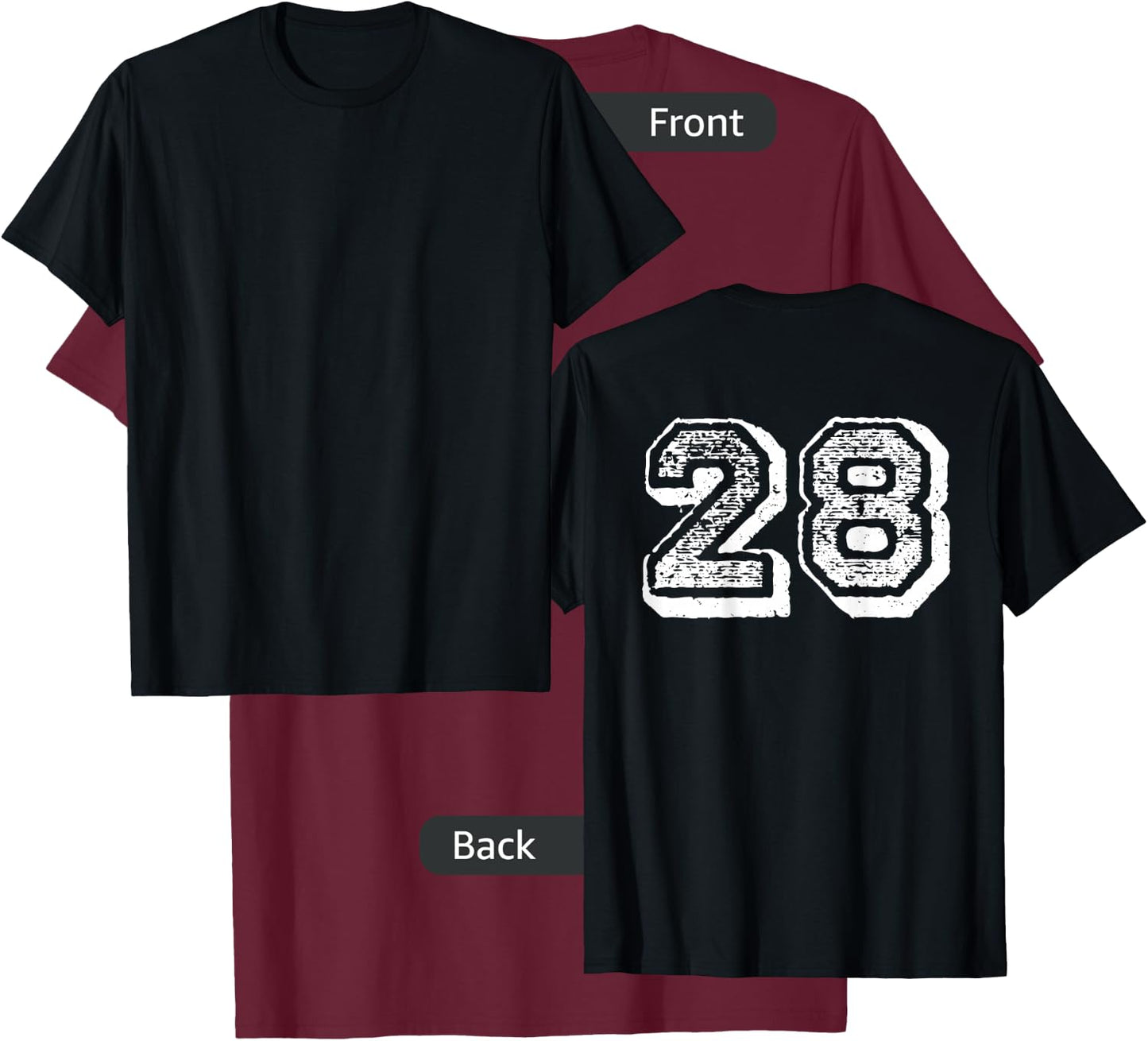 Number 28 Sports Jersey Player #28 Fan BACK PRINT Vintage T-Shirt - T-Shirt | Maroon