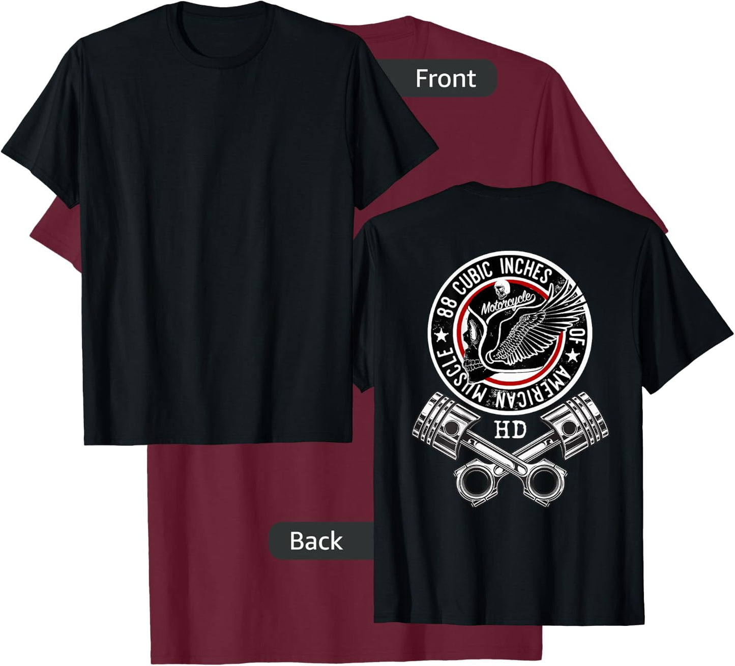 HD 88 CID Engine Motorcycle V-Twin Skull Crossed Pistons T-Shirt - T-Shirt | Maroon