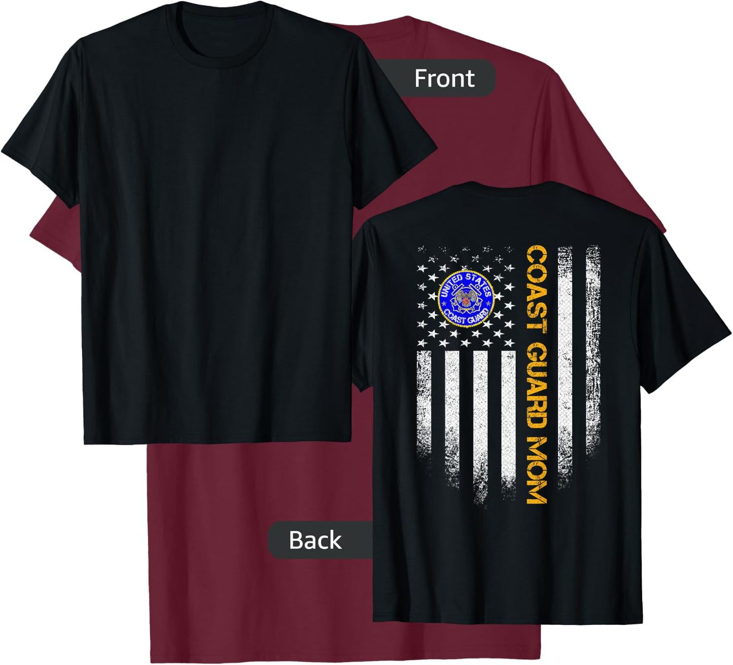 Vintage USA American Flag Proud US Coast Guard Veteran Mom T-Shirt - T-Shirt | Maroon