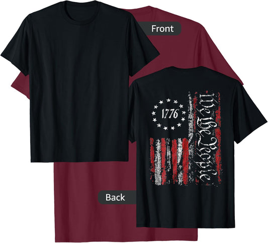 Print On Back American Flag Patriotic 1776 We The People USA T-Shirt - T-Shirt | Maroon