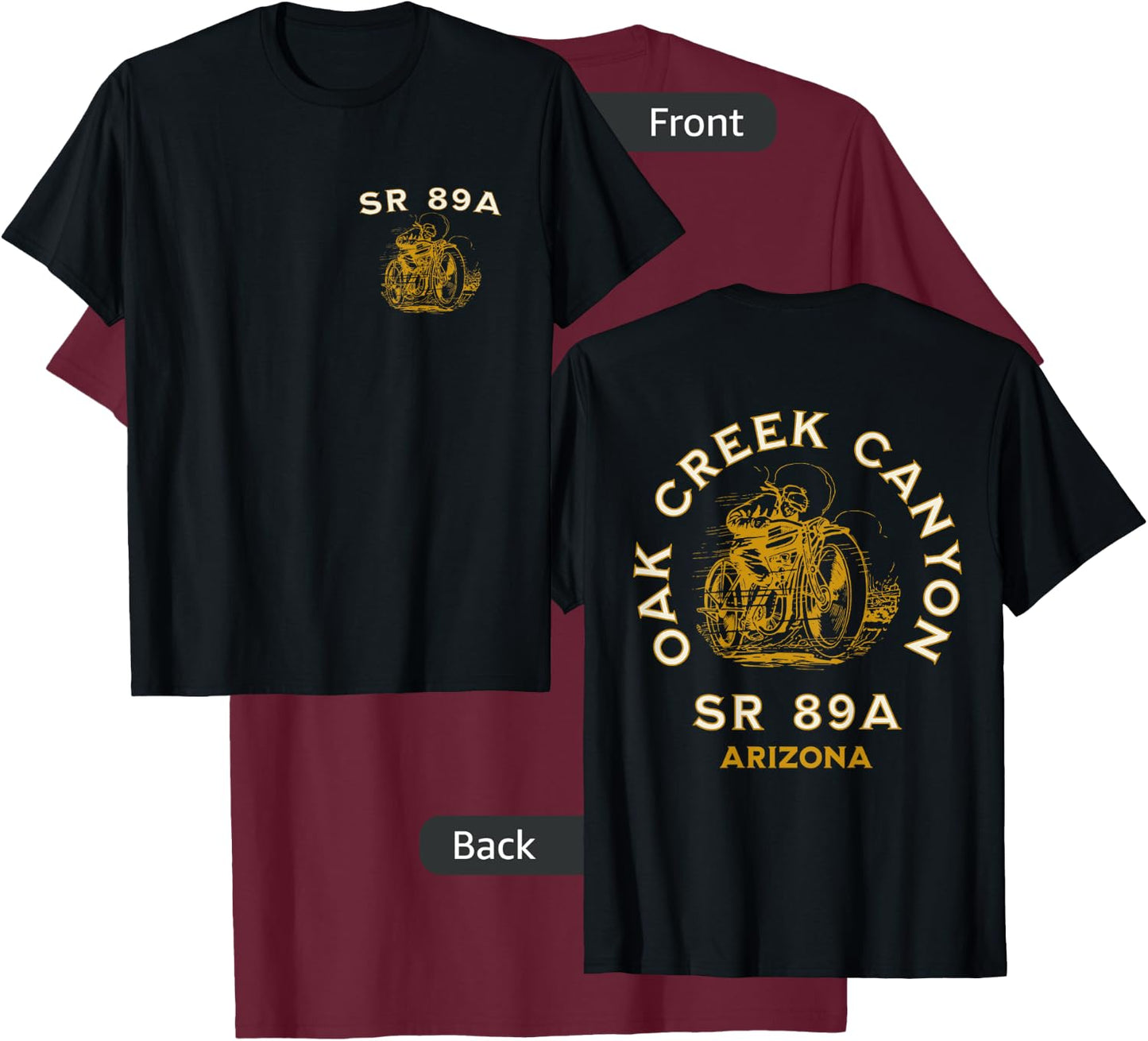 SR 89A Arizona Oak Creek Canyon Motorcycle Design T-Shirt - T-Shirt | Maroon