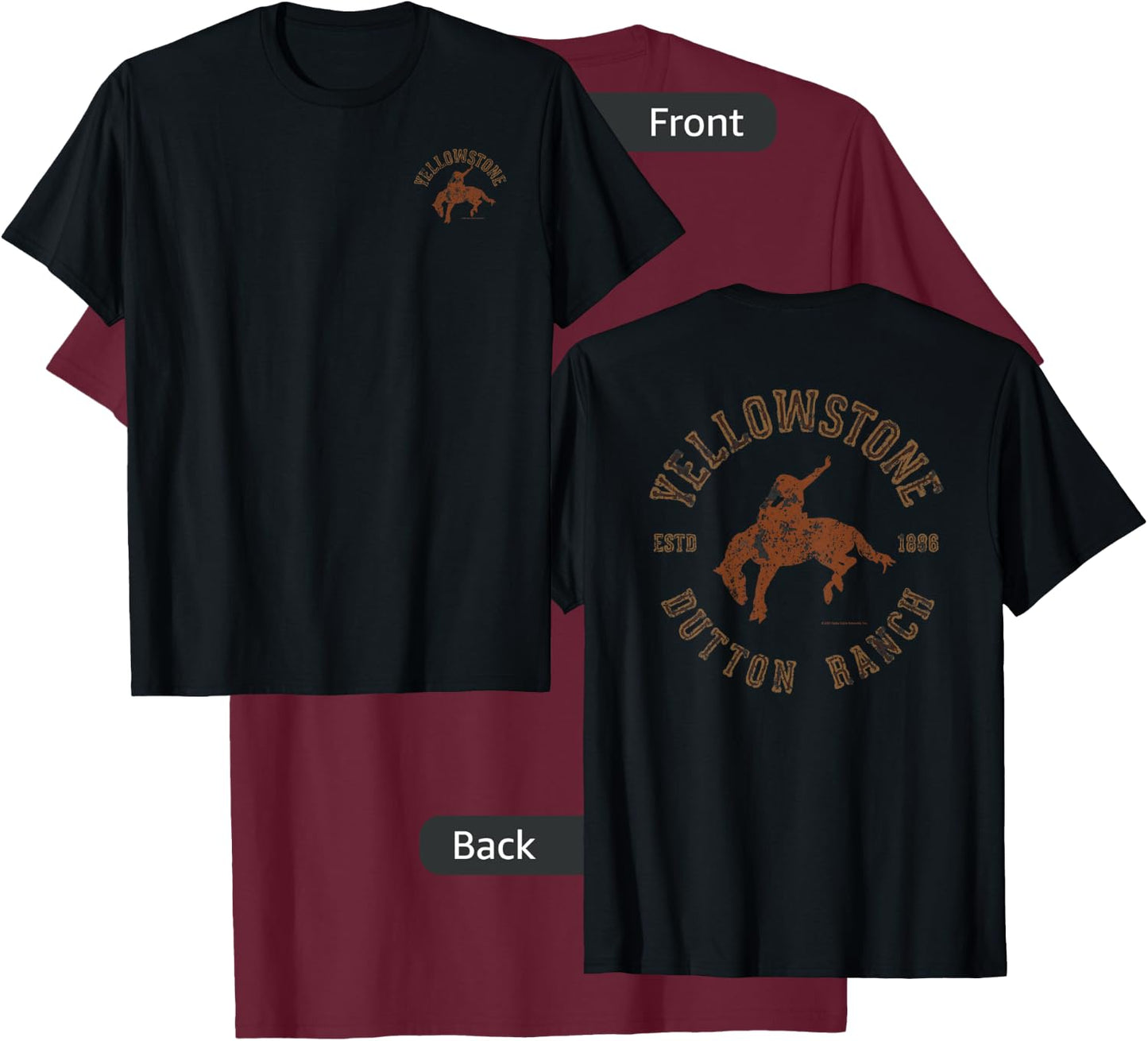 Yellowstone Dutton Ranch Cowboy Pocket Logo Front & Back Small T-Shirt - T-Shirt | Maroon