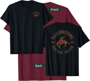 Yellowstone Dutton Ranch Cowboy Pocket Logo Front & Back Small T-Shirt - T-Shirt | Maroon