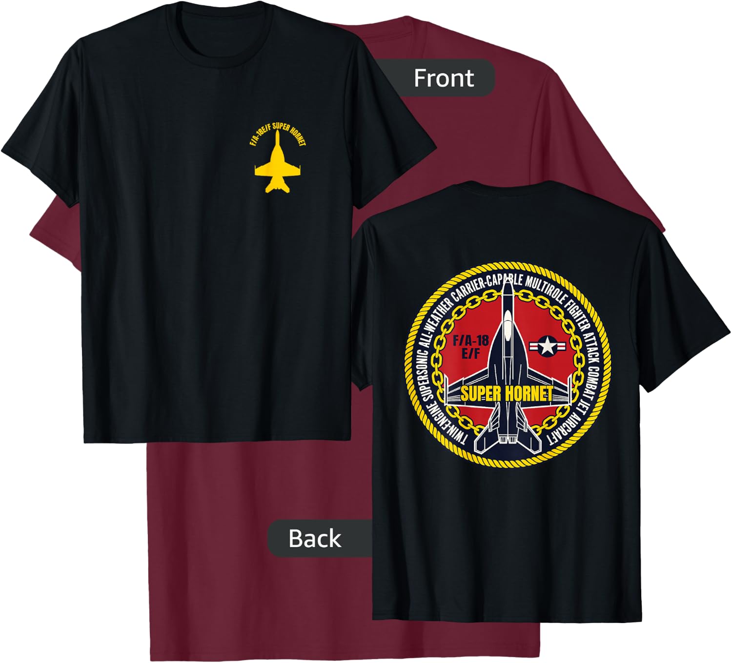 F/A-18 E/F Fighter Attack Military Jet Aircraft Design T-Shirt - T-Shirt | Maroon