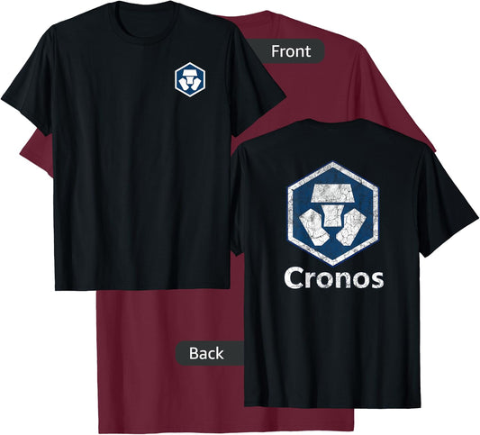 Double-Sided Cronos CRO Vintage Crypto Logo T-Shirt - T-Shirt | Maroon