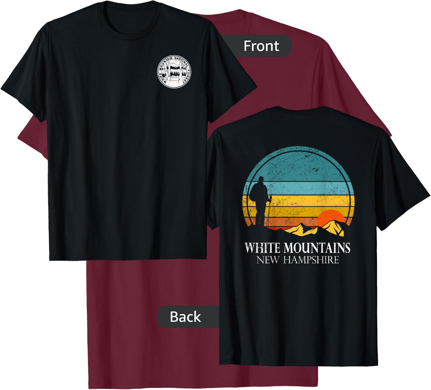 White Mountain National Forest Hiker Sunset Fade Double Side T-Shirt - T-Shirt | Maroon