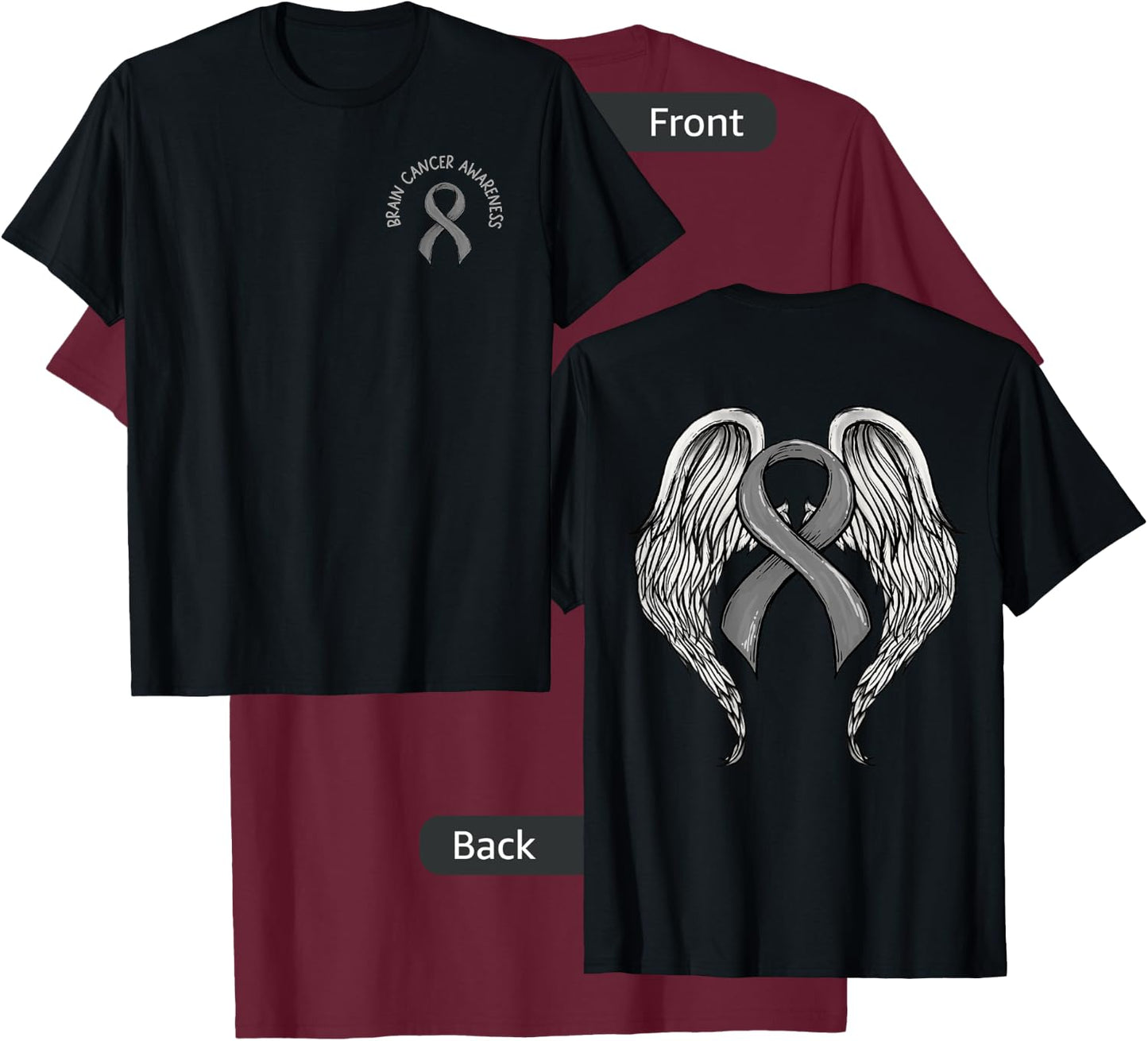 Brain Cancer Awareness, Large Memorial Wings on back T-Shirt - T-Shirt | Maroon