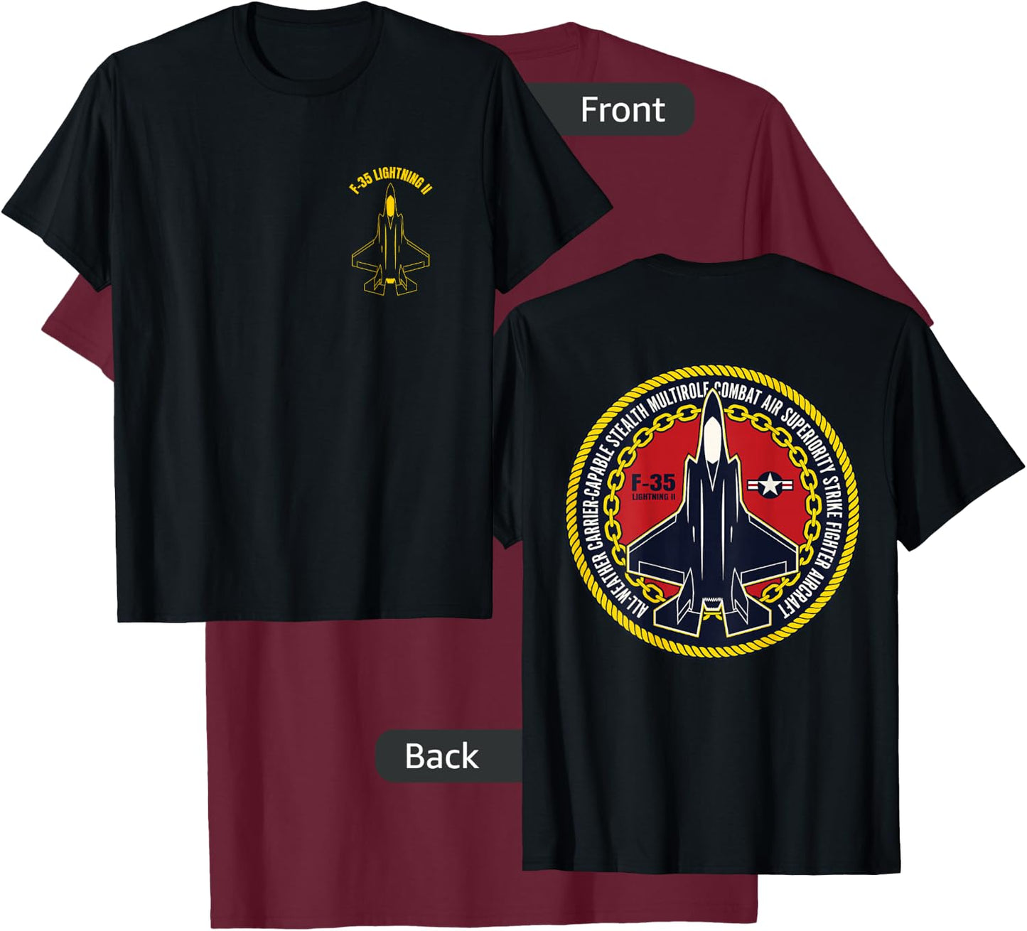 F 35 Military Fighter Jet Aircraft Design T-Shirt - T-Shirt | Maroon