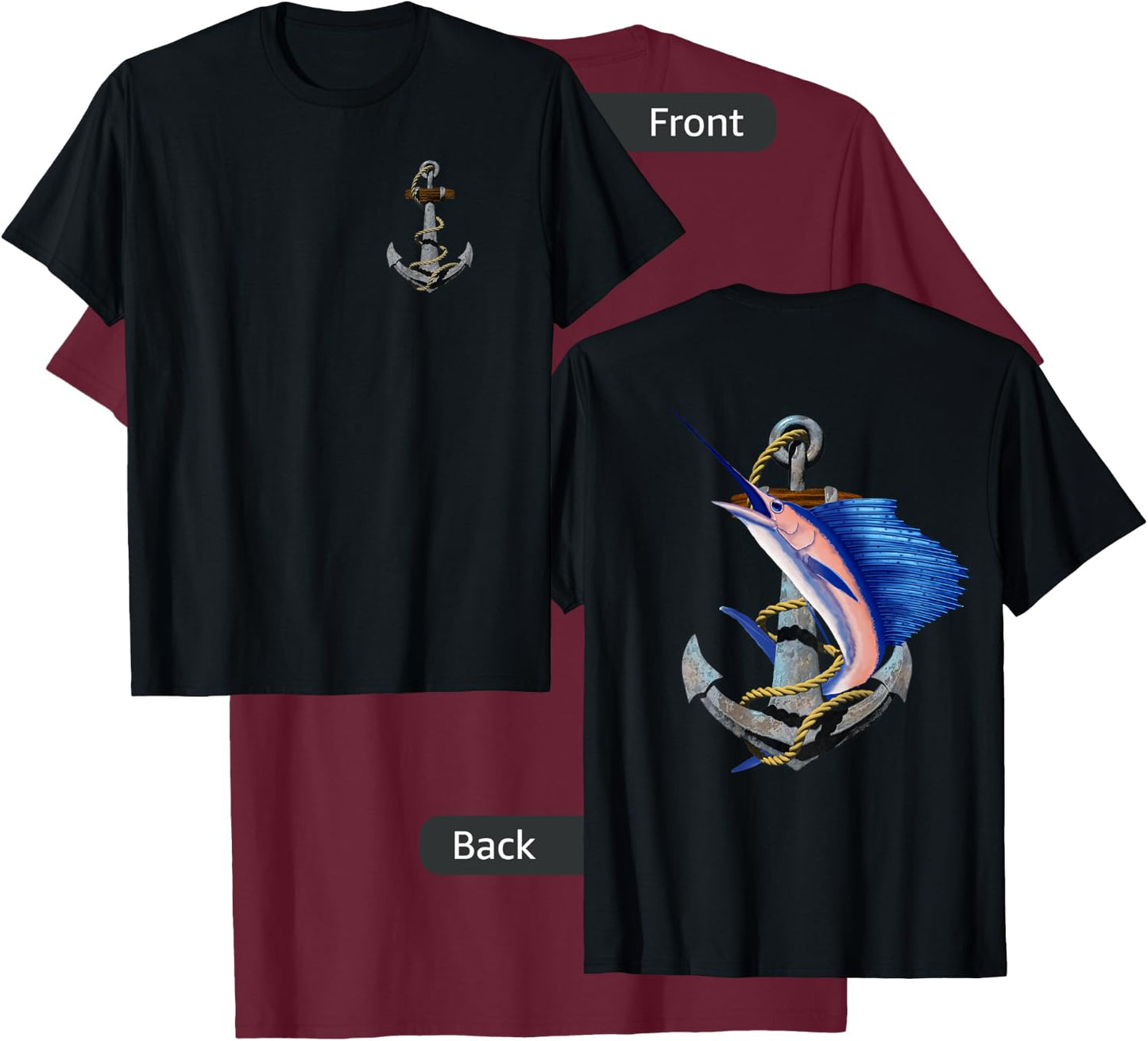 Swordfish Marlin Sailfish Deep Sea Fishing Anchor (2-Sided) T-Shirt - T-Shirt | Maroon