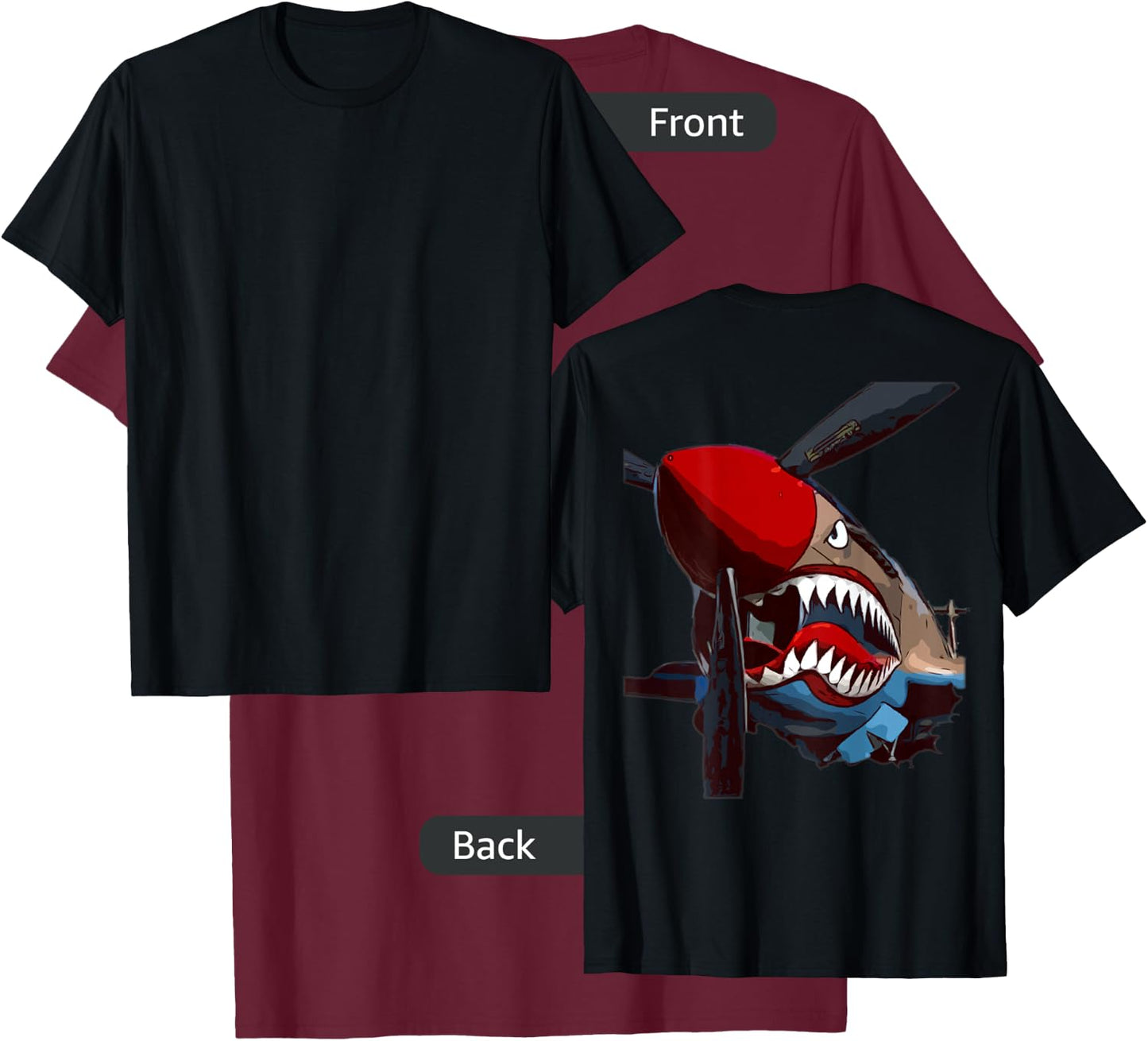 P-40 Warhawk Fighter Aircraft WW2 Airplane (Back) T-Shirt - T-Shirt | Maroon