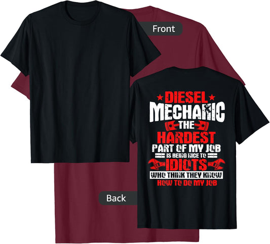 Diesel Mechanic Gifts Design On Back T-Shirt - T-Shirt | Maroon