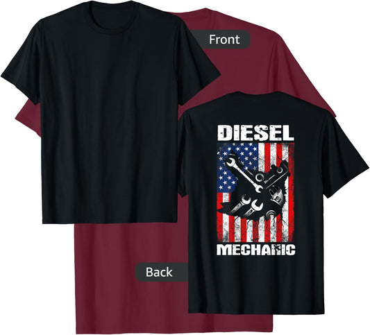 Diesel Mechanic Gifts Design On Back T-Shirt - T-Shirt | Maroon