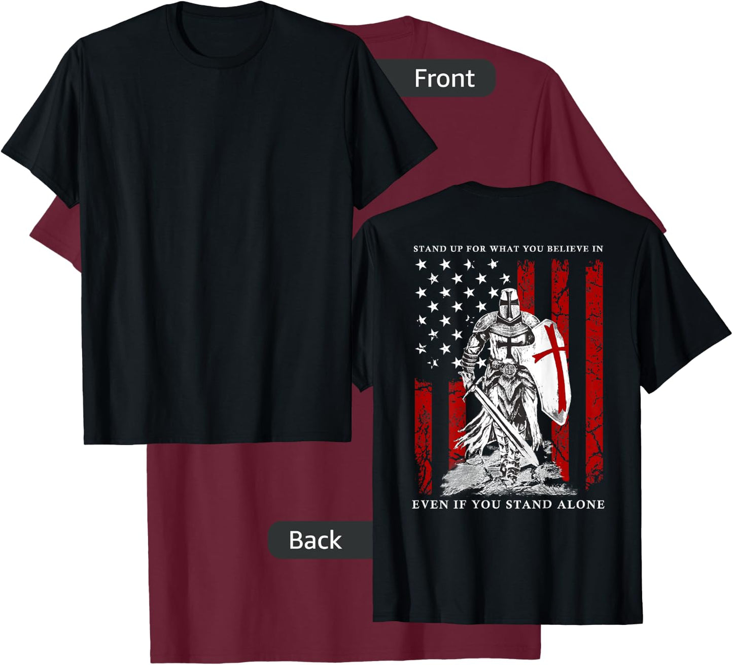 Knight Templar American Flag T-Shirt - T-Shirt | Maroon
