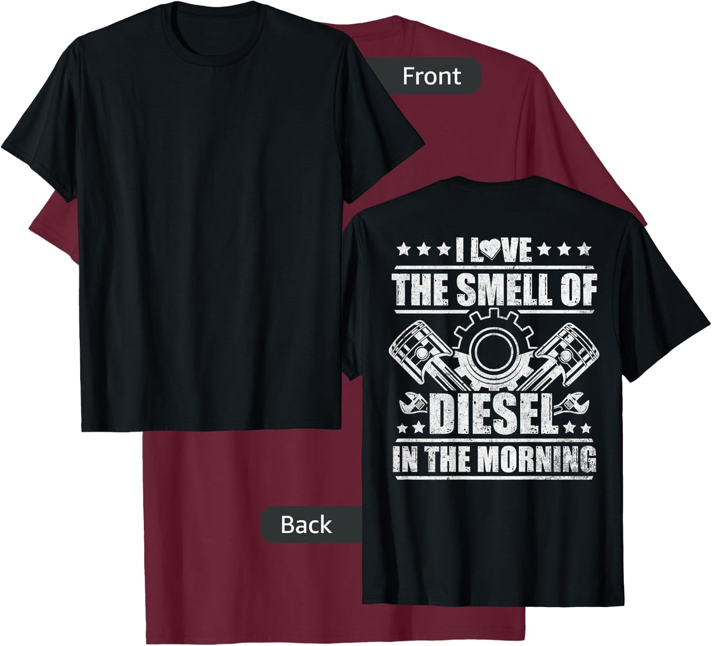 Truck Driver Novelty Diesel Flue Trucker Design On Back T-Shirt - T-Shirt | Maroon