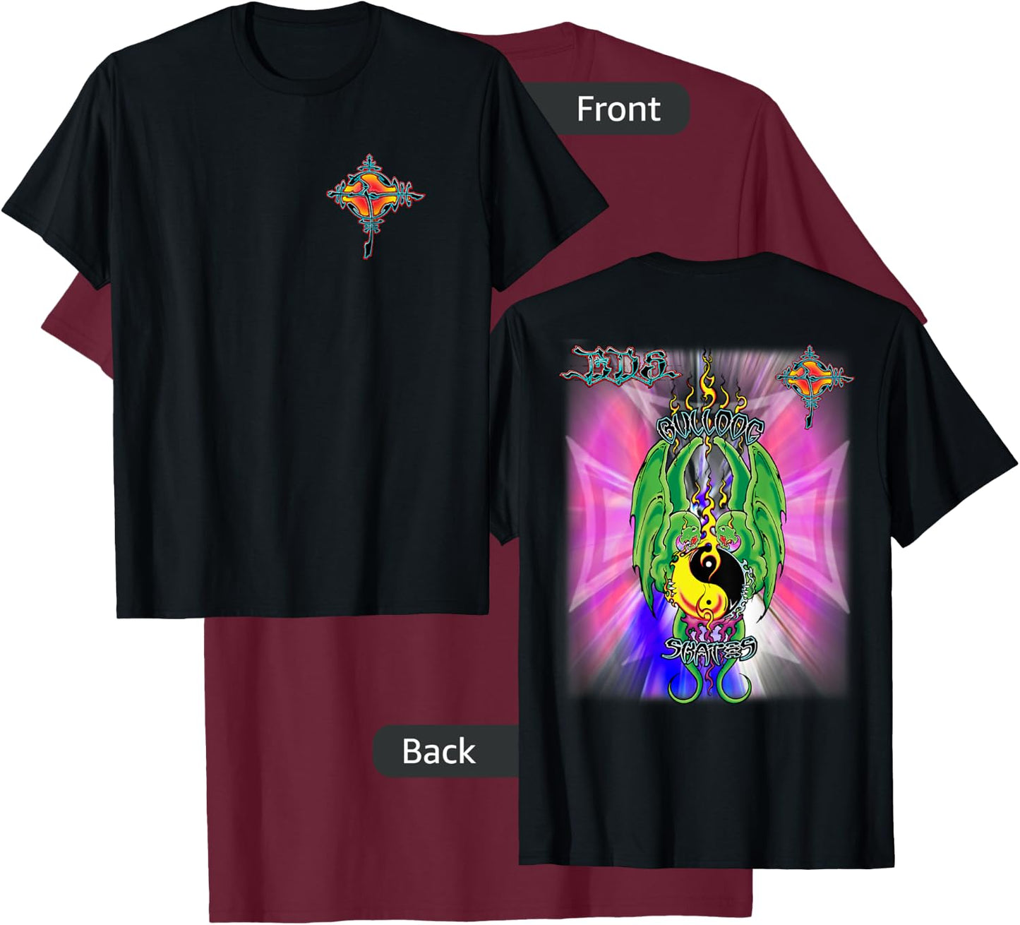 BDS 2 Dragons Bulldog Skates Design Venice POP Men Women Kids T-Shirt - T-Shirt | Maroon