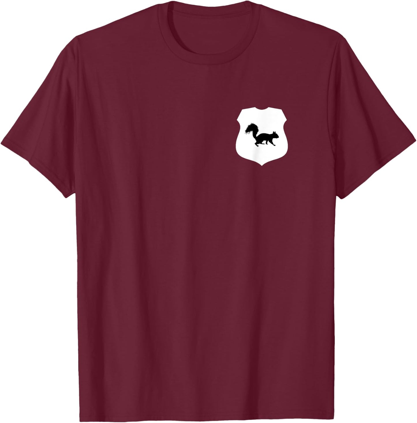 Squirrel Patrol on Back Front Patrol Officer Badge Squirrel T-Shirt - T-Shirt | Maroon