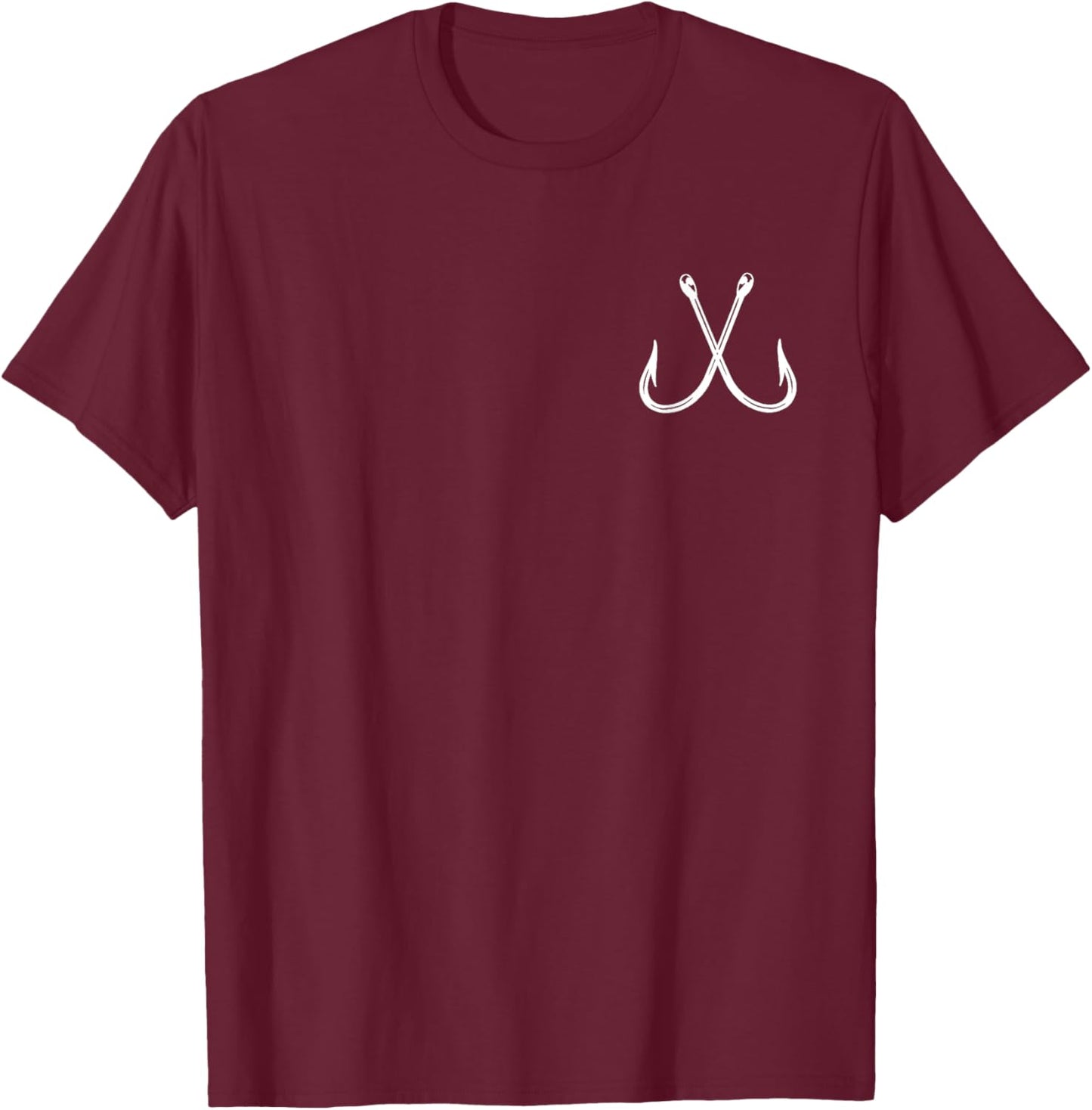 Crossed Fishing Hook Fisherman Pocket Logo Graphic Gift Men T-Shirt - T-Shirt | Maroon