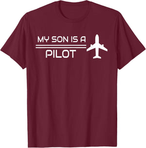 My Son Is The Captain Mom Dad Airplane Pilot Piloting T-Shirt - T-Shirt | Maroon