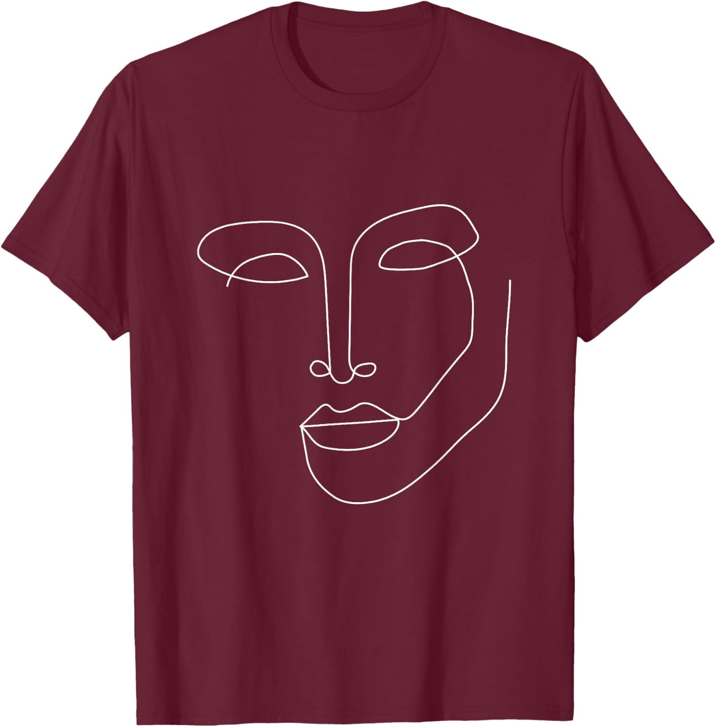 Modern Line Art Woman Face Elegant Minimal Style Design T-Shirt - T-Shirt | Maroon
