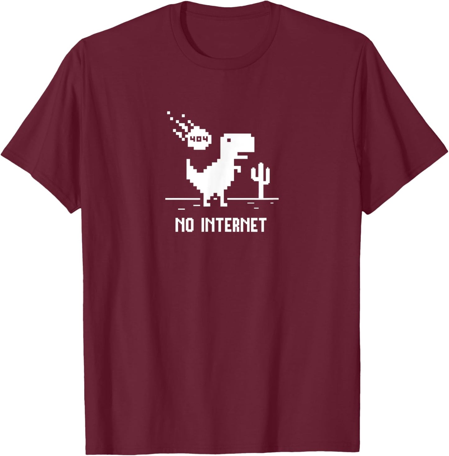 Funny No Internet T-Rex Pixel Art for Programmers T-Shirt - T-Shirt | Maroon