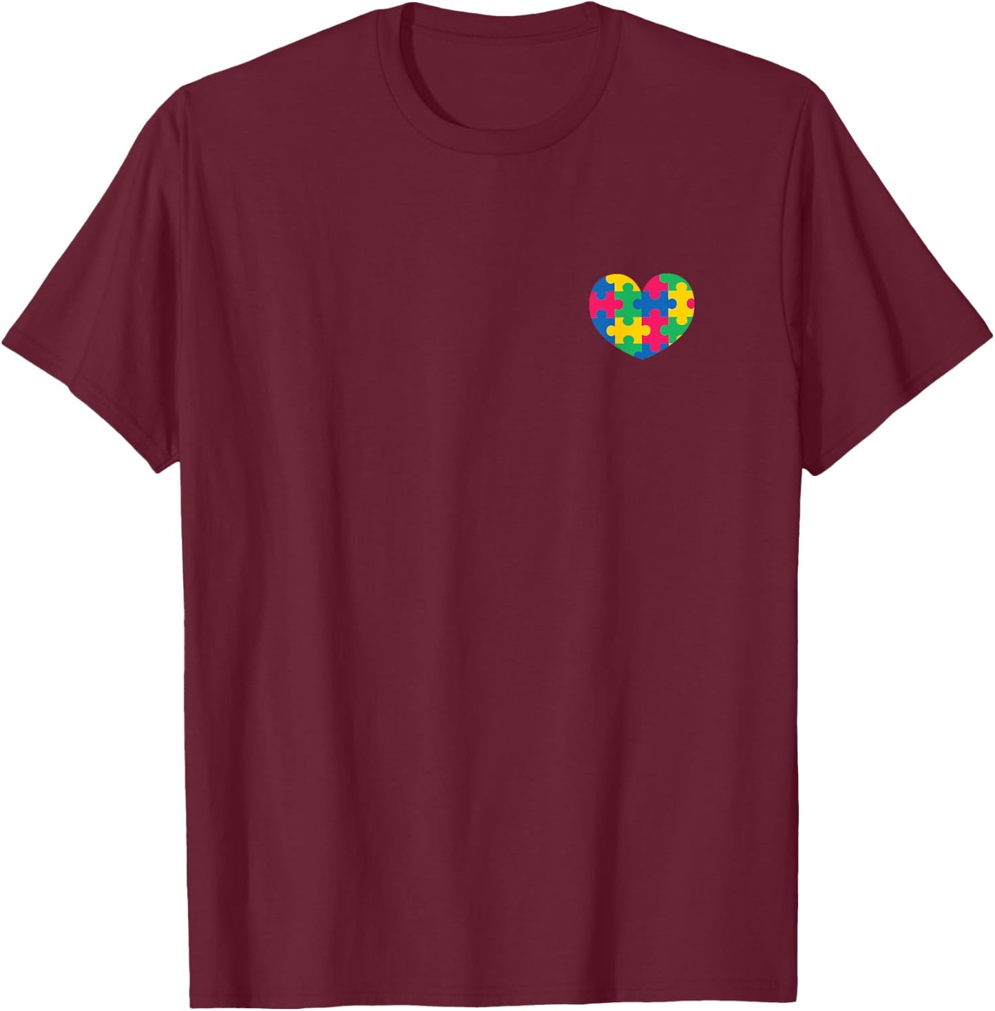 Heart Pocket Puzzle Piece Autism Awareness T-Shirt - T-Shirt | Maroon