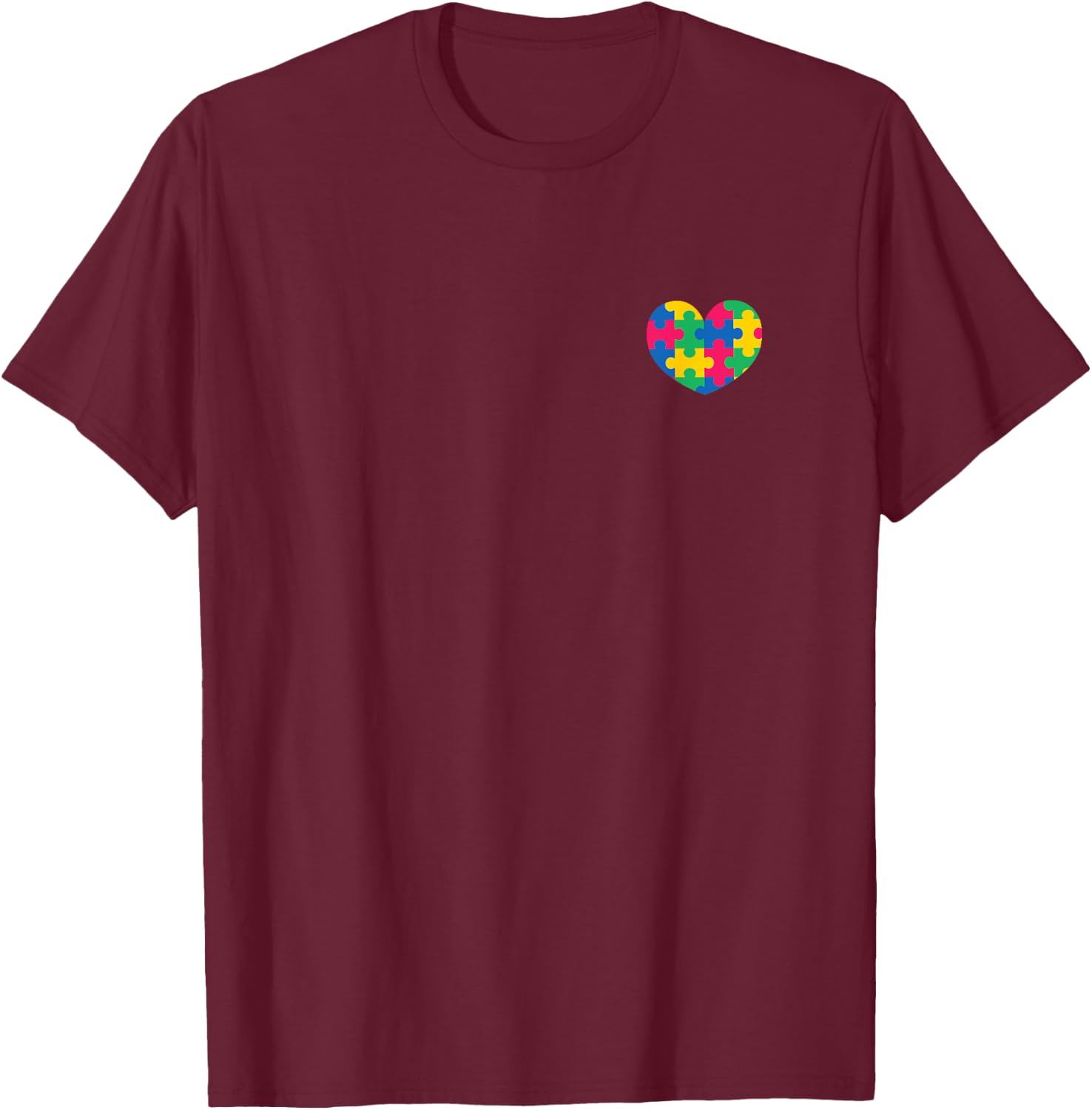 Heart Pocket Puzzle Piece Autism Awareness T-Shirt - T-Shirt | Maroon