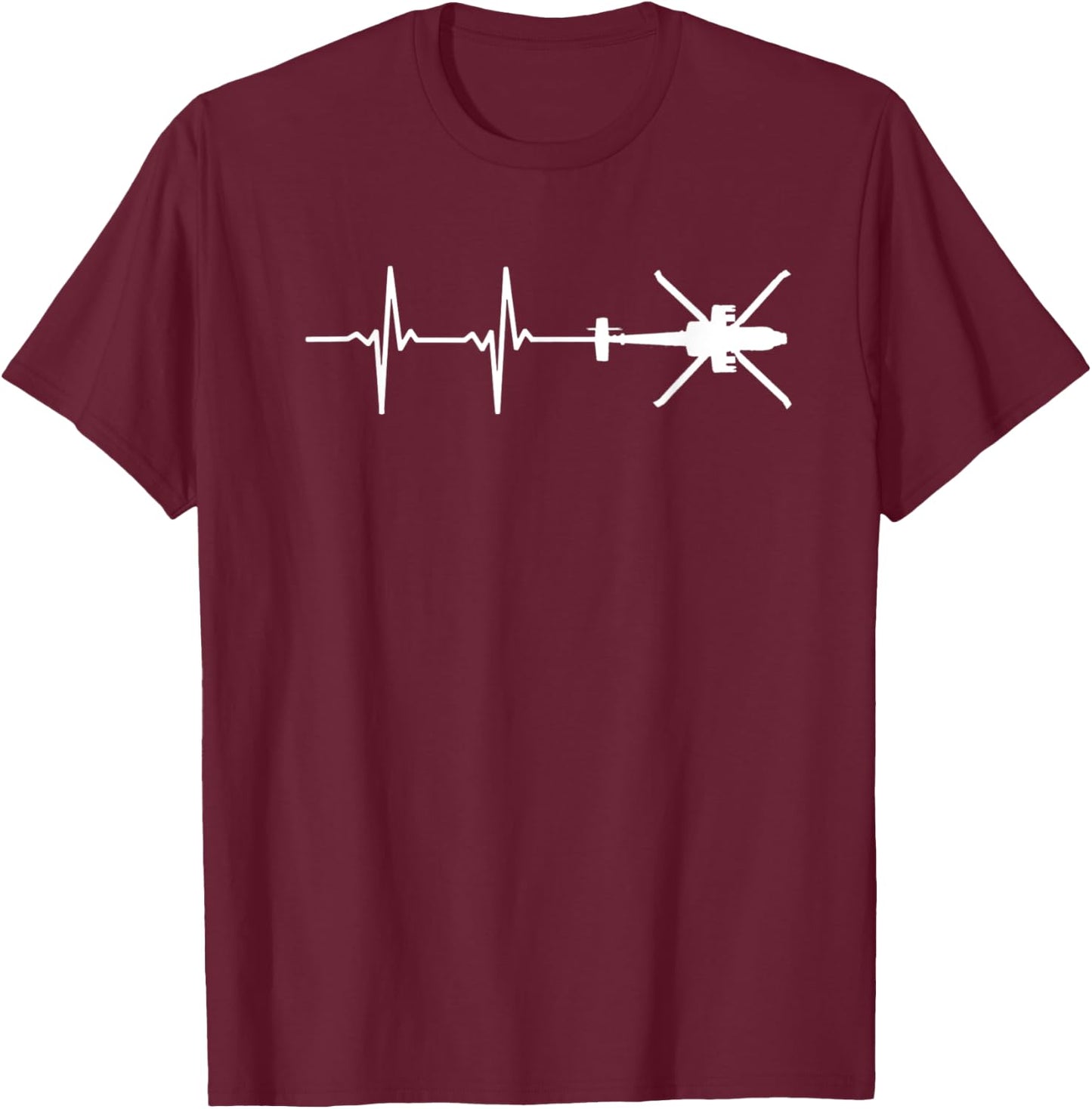 EKG Heartbeat AH-64 Apache Military Gunship Shirt T-Shirt - T-Shirt | Maroon