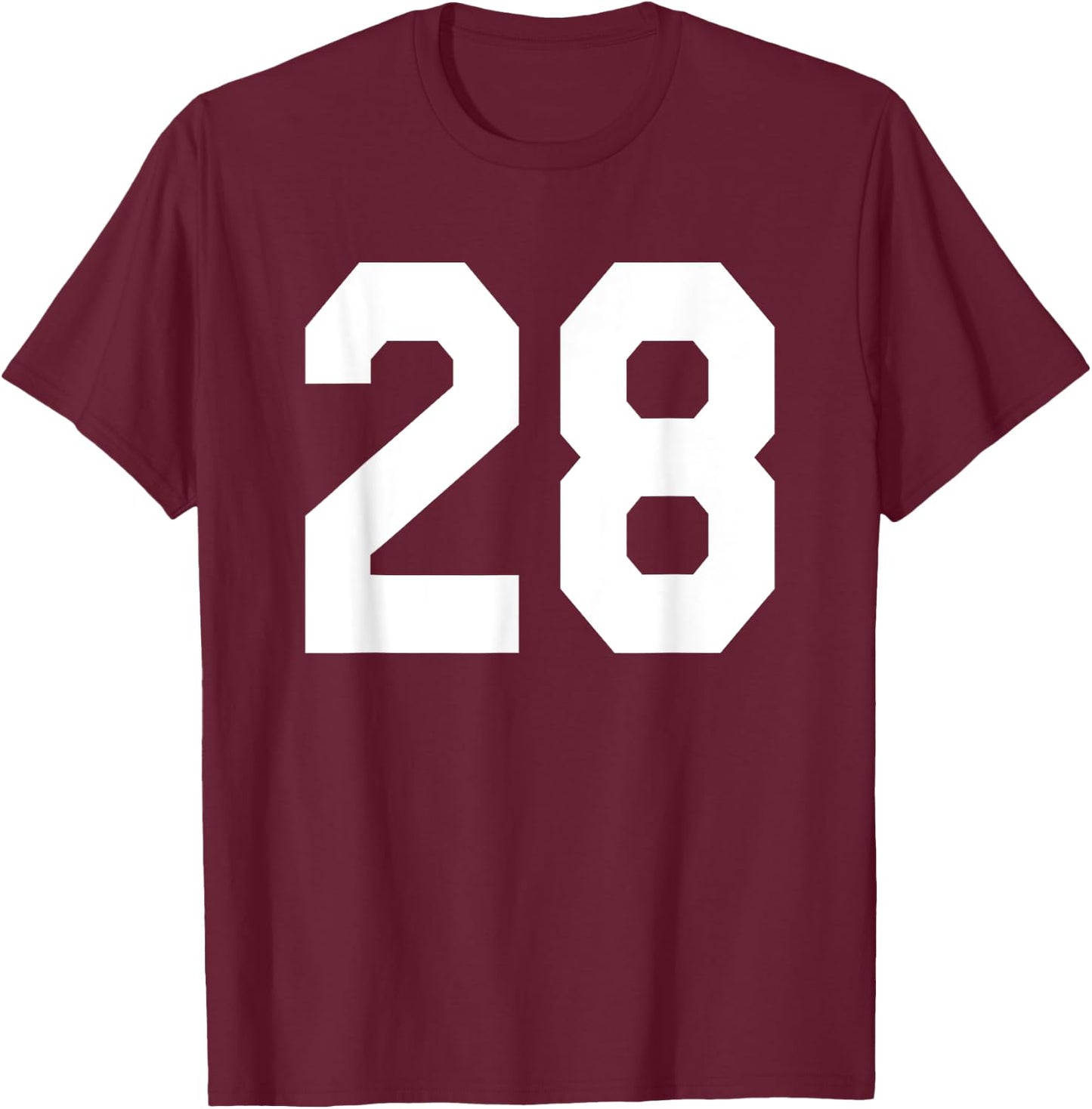 Number 28 Sports Jersey Front and Back Team Player T-Shirt - T-Shirt | Maroon