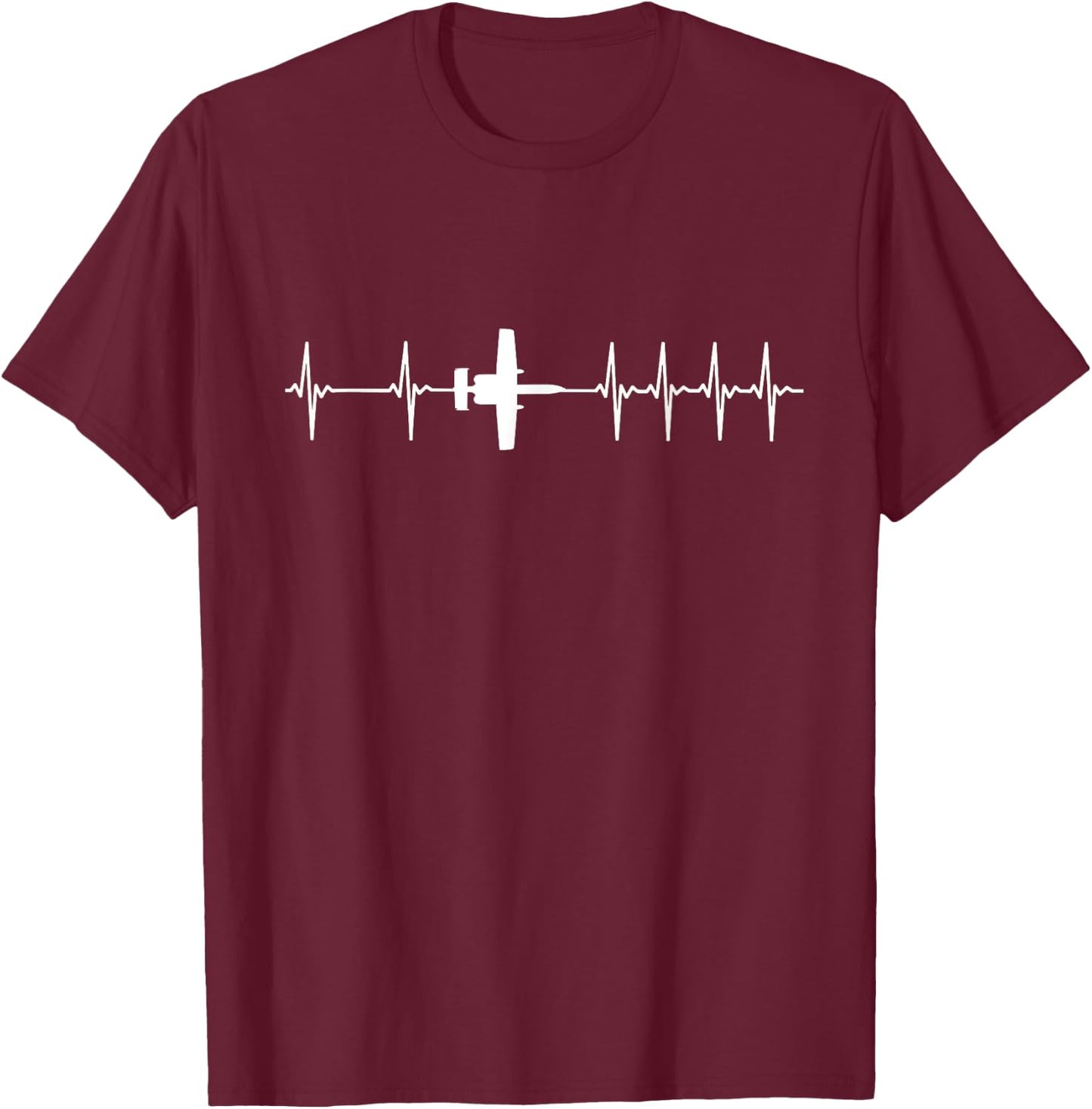A10 A-10 Thunderbolt Warthog ECG Heartbeat Airplane T-Shirt - T-Shirt | Maroon