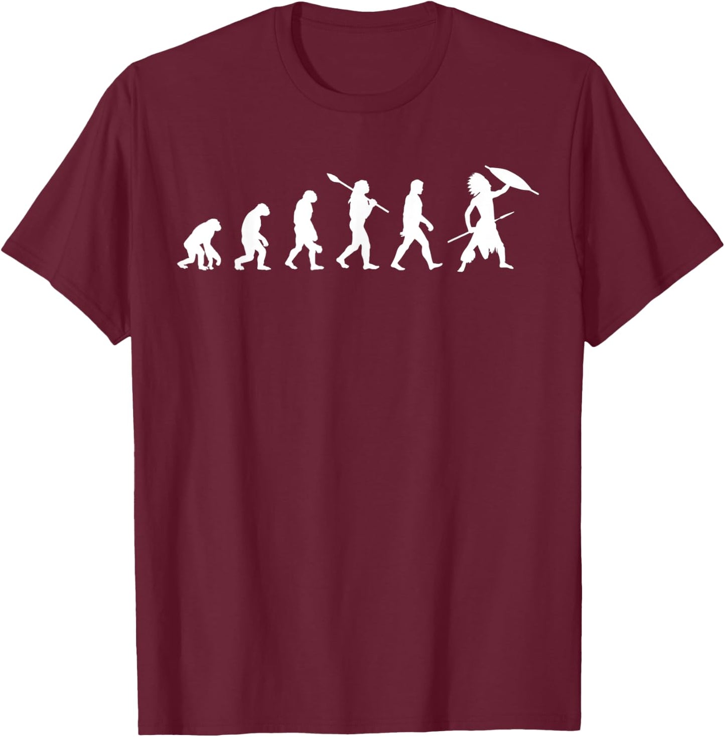 Native American with Spear and Shield - Evolution of Man T-Shirt - T-Shirt | Maroon