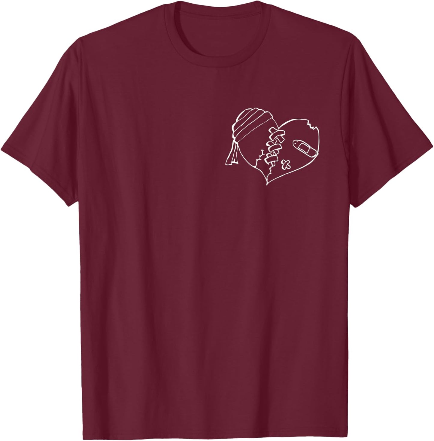 Broken Heart / Indie / Alt / Black and White / Goth / Stitch T-Shirt - T-Shirt | Maroon