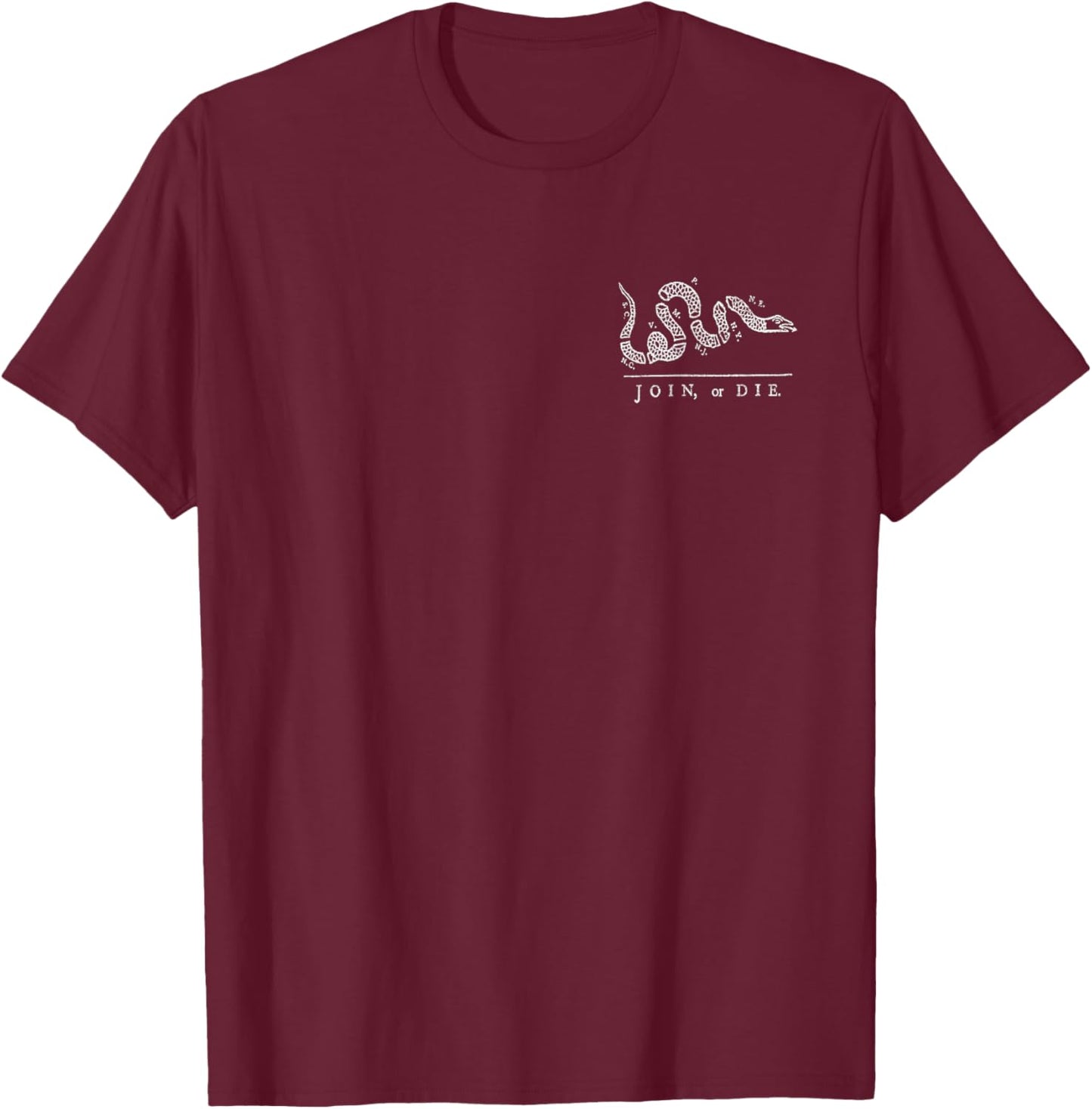 Join or Die Snake Franklin Independence Gadsden 1776 Flag T-Shirt - T-Shirt | Maroon