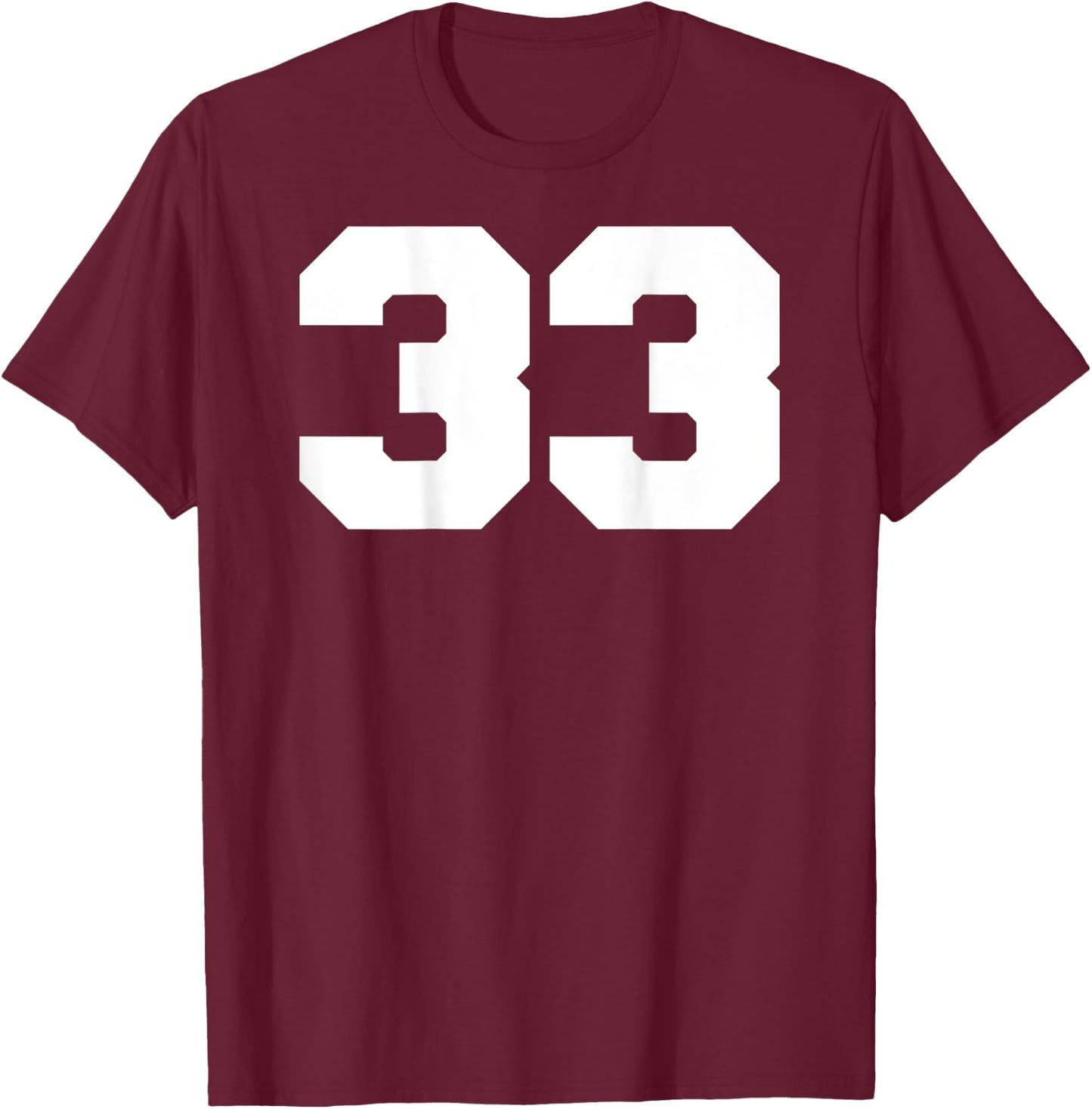 Number 33 Sports Jersey Player #33 Fan BACK PRINT Varsity T-Shirt - T-Shirt | Maroon
