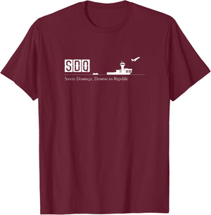 SDQ Airport Code for Santo Domingo Dominican Republic T-Shirt - T-Shirt | Maroon