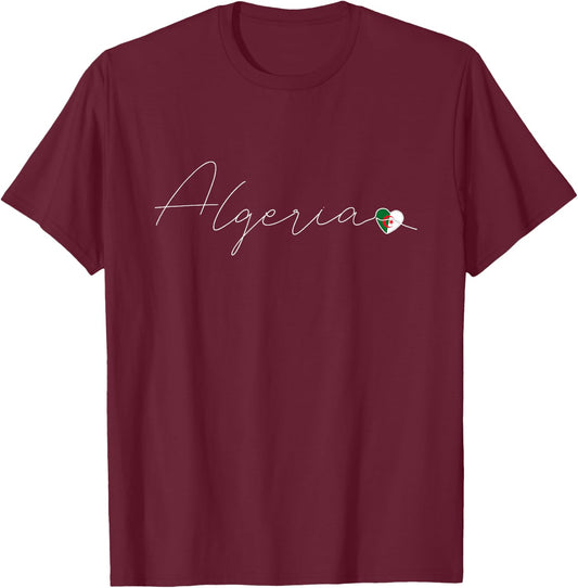 al-Dschaza'ir Simple Love Algerian Flag Heart on Algeria T-Shirt - T-Shirt | Maroon