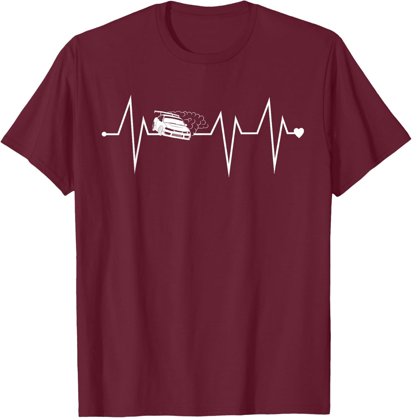 Funny Drifting JDM Drifter Heartbeat Heart Pulse Rate EKG T-Shirt - T-Shirt | Maroon