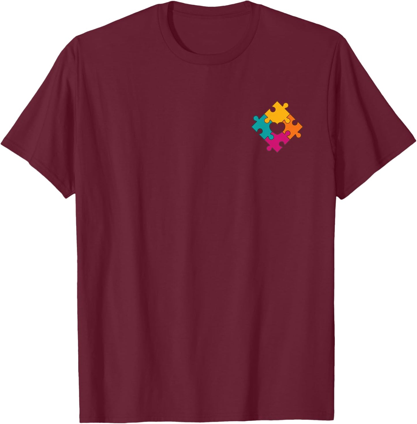 Pocket Puzzle Piece Autism Awareness T-Shirt - T-Shirt | Maroon