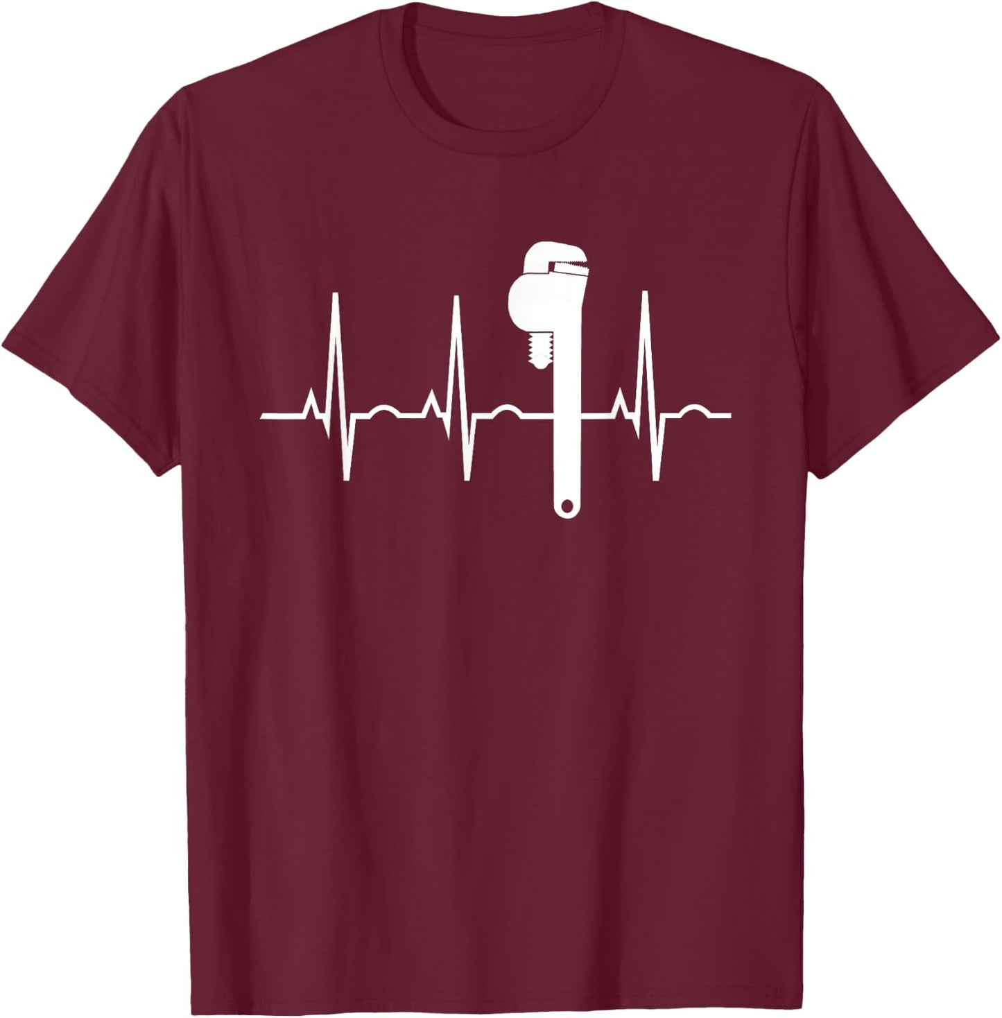 Funny Plumbing Tools Wrench Heartbeat Plumber Gift T-Shirt - T-Shirt | Maroon