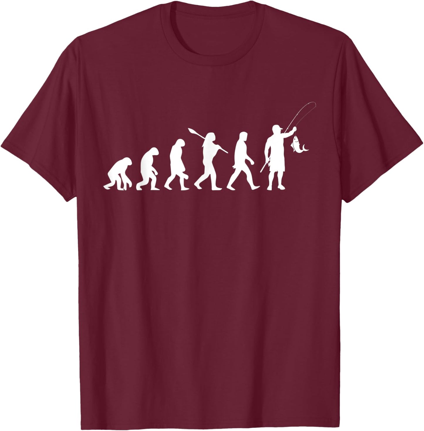 Funny Fishing Shirt. From Monkey to Caveman to Fisherman. T-Shirt - T-Shirt | Maroon