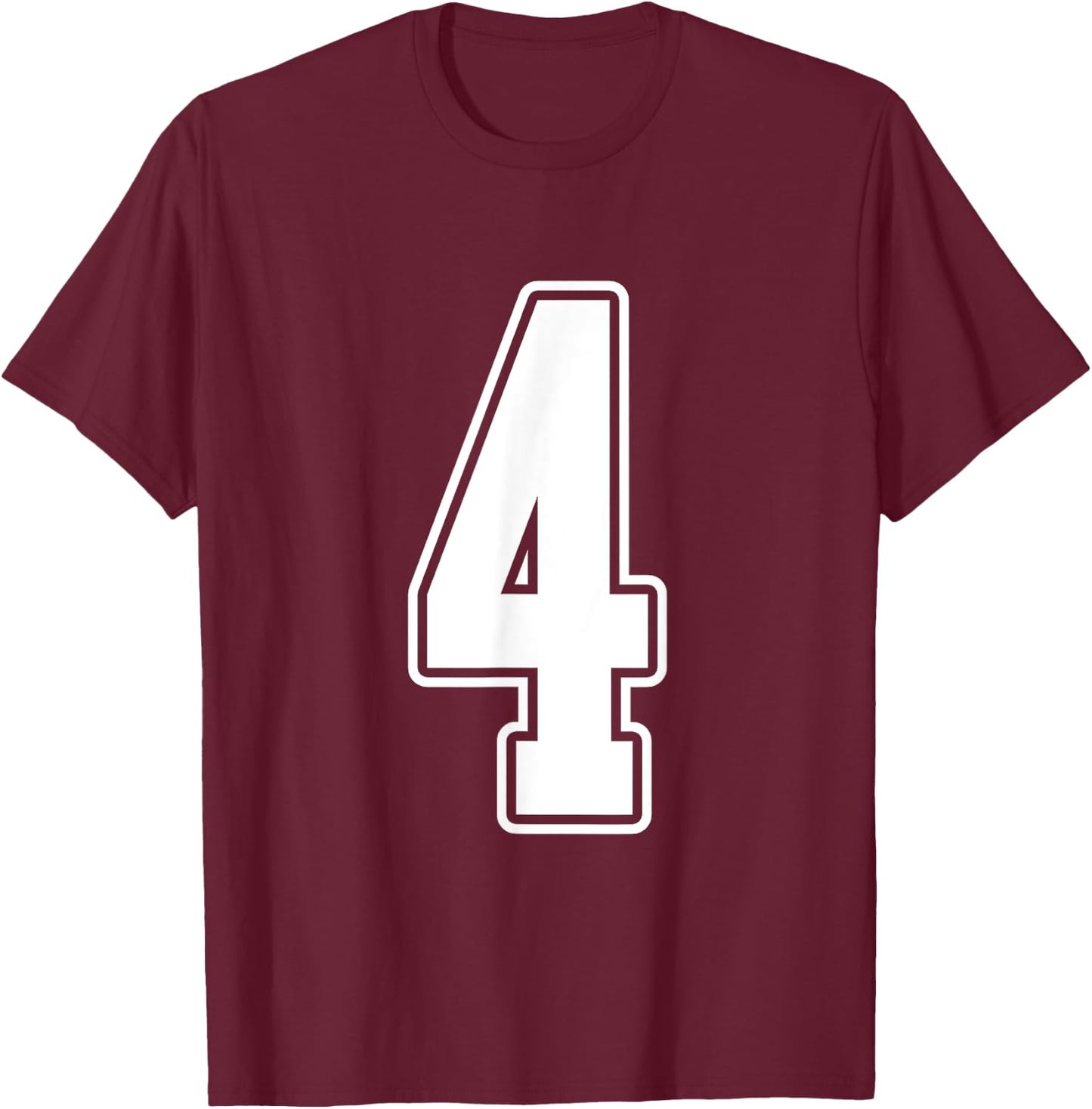 #4 White Outline Number 4 Sports Fan Jersey Style T-Shirt - T-Shirt | Maroon