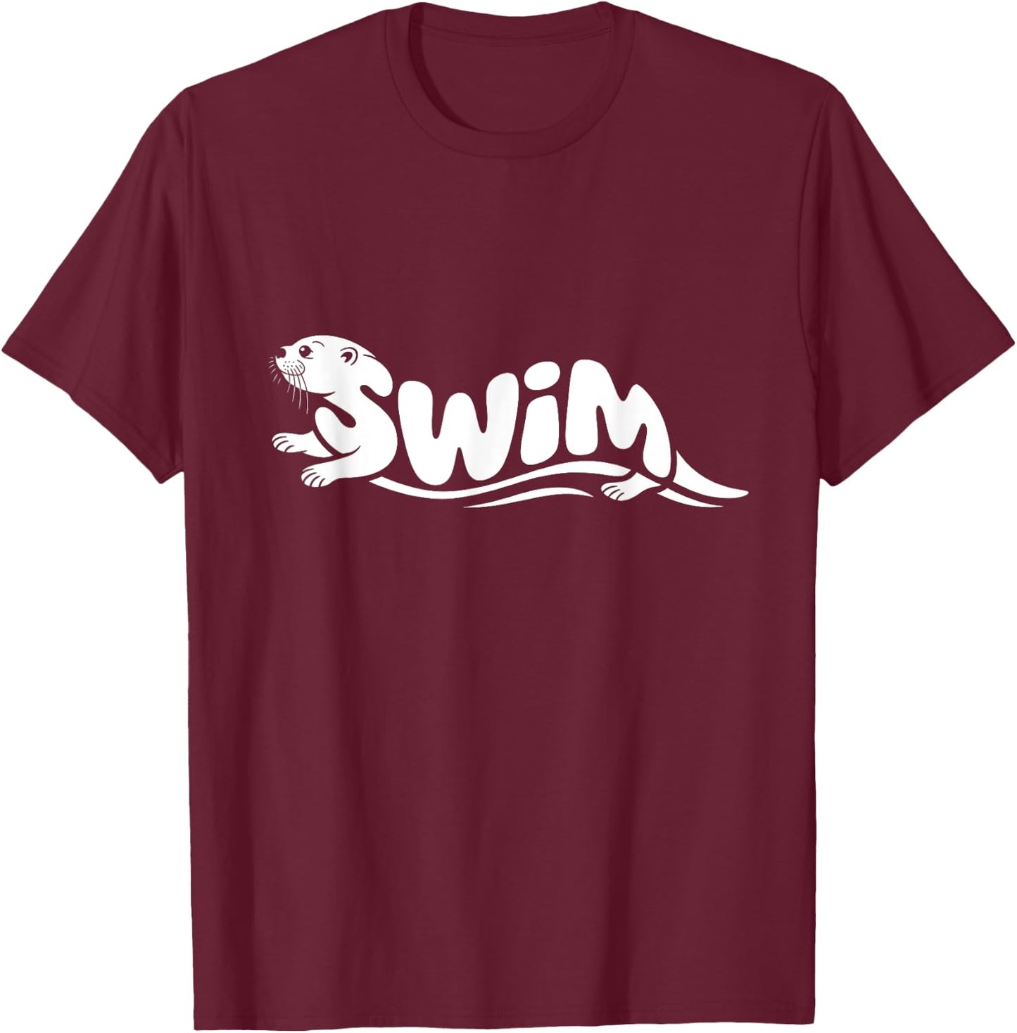 Swim Otter Word Art - Water Fun Nature & Diving Design T-Shirt - T-Shirt | Maroon