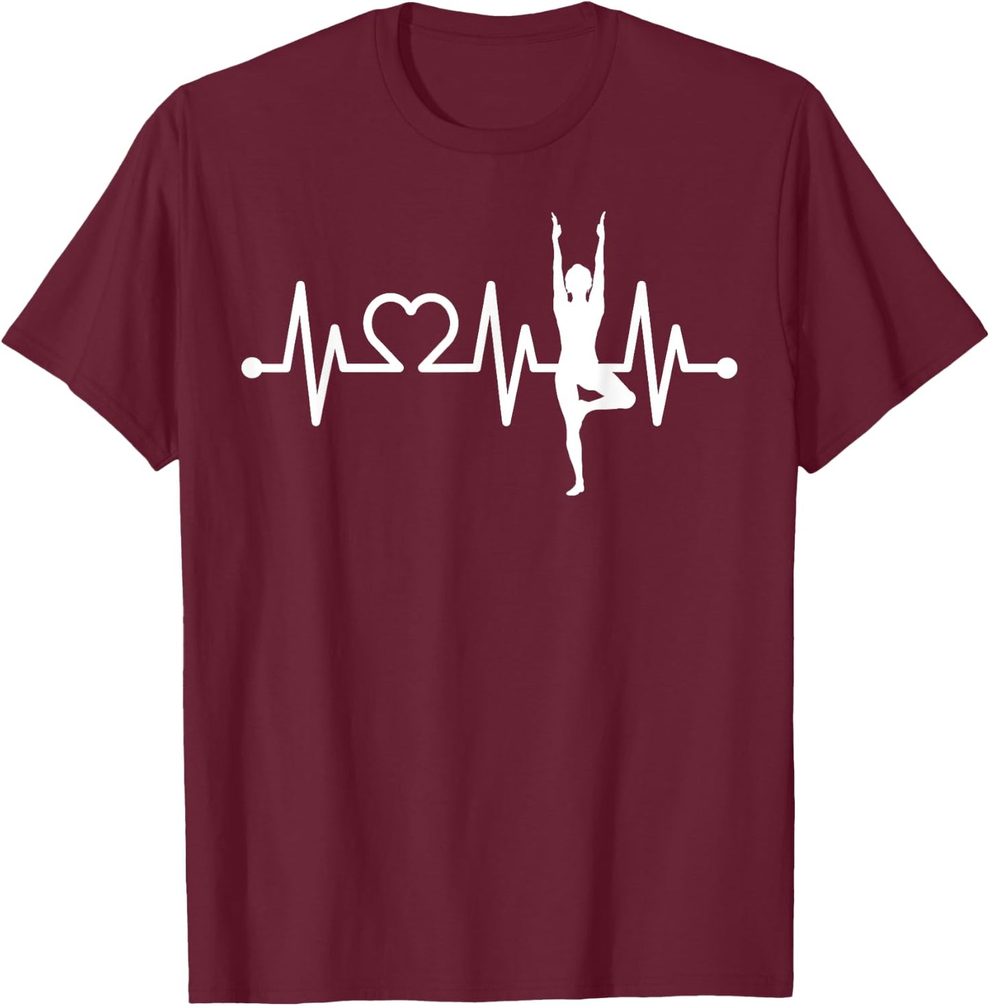 EKG Heartbeat Yoga with Heart Tree Vrksasana Pulse T-Shirt - T-Shirt | Maroon