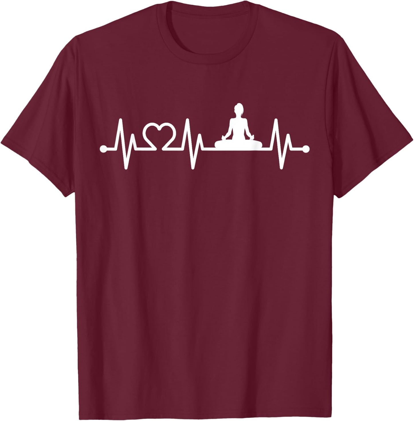 EKG Heartbeat Yoga with Heart Lotus Seat Padmasana Pulse T-Shirt - T-Shirt | Maroon